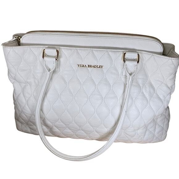 Vera Bradley Handbags - Vera Bradley Large White Quilted Leather Ella Bag Purse Handbag Hobo Tote